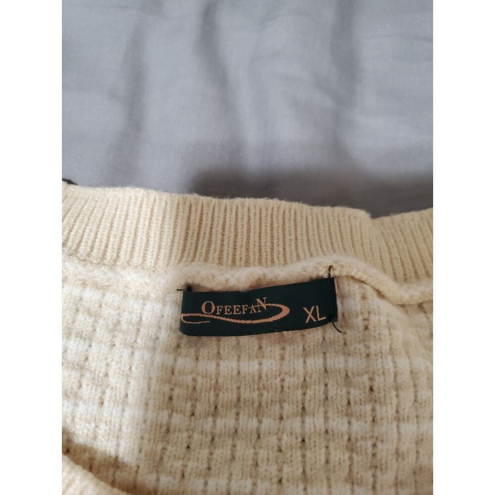 Women’s Beige Button-Front Cardigan Sweater – Textured Grid Pattern – Size XL - Picture 6 of 12